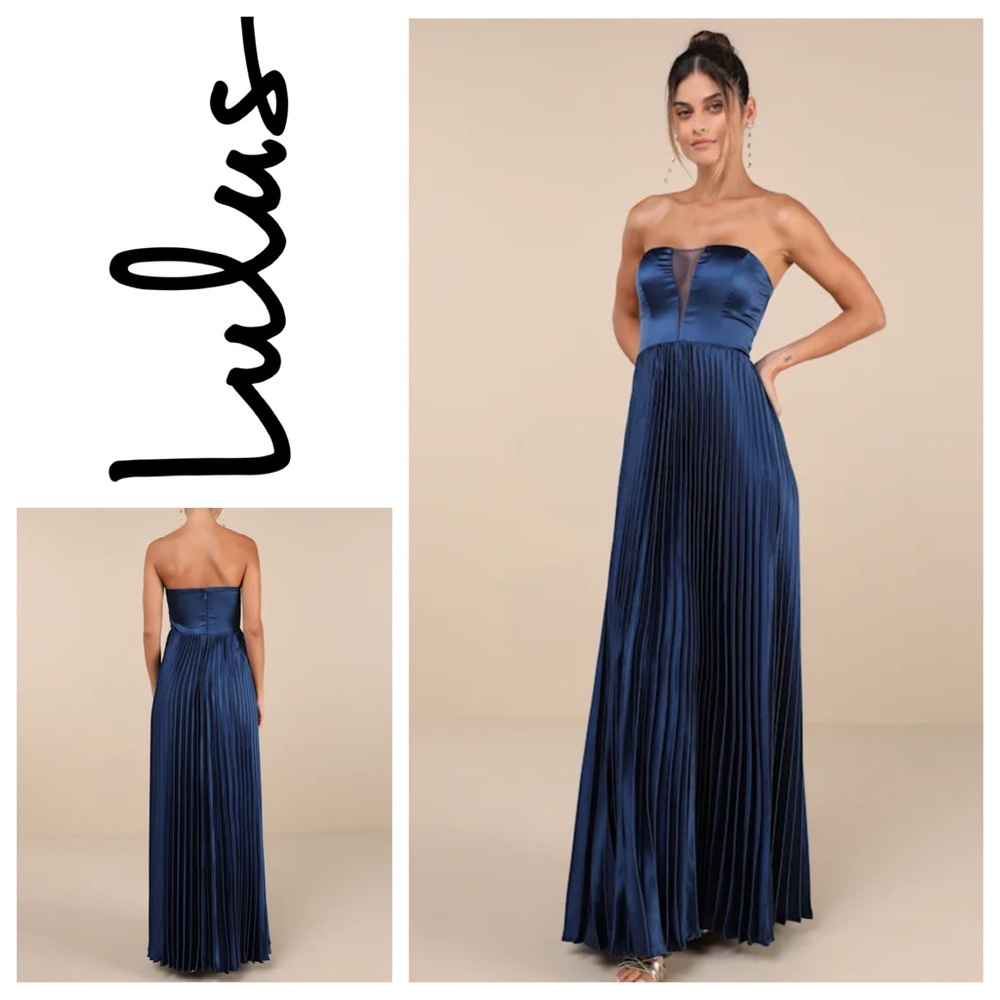 Lulu's Navy Blue Strapless Maxi Dress